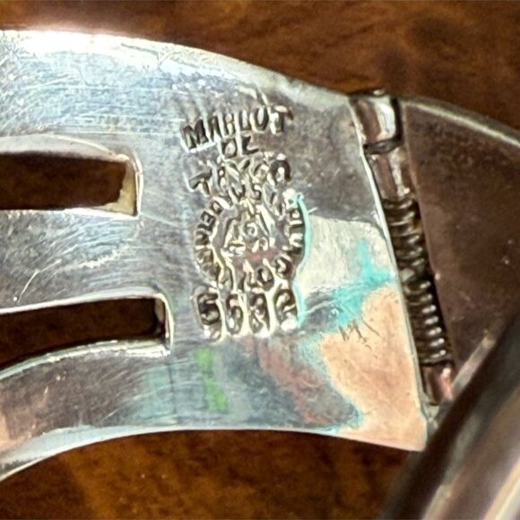 40's Sterling Silver Cuff Los Castillo Margot Taxco Hinged #5632 Art Nouveau Cla - Picture 7 of 12